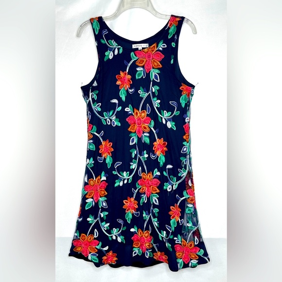 Robbie Bee Dresses & Skirts - Robbie Bee Embroidered Dress Navy Floral Mesh Lined Popover Bohemian‎ Sz PL